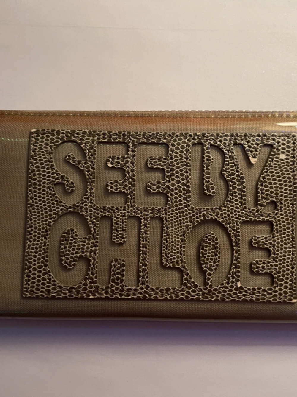 See By Chloe Taupe Logo Patent Leather Wallet